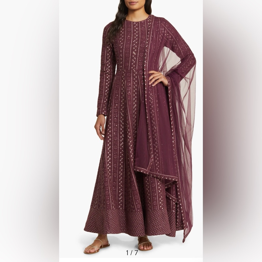SANI 
Name' Samud Embroidered Long Sleeve Anarkali With Dupatta NWOT - Picture 2 of 9